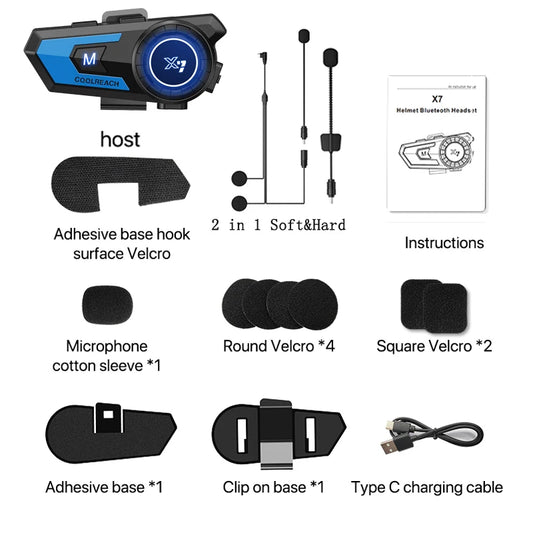 X7 Bluetooth Motorcycle Helmet Wireless Headset Noise Canceling Headset IP67