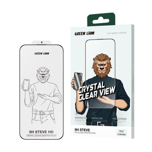 Green Lion 9H Steve HD Glass Protector – Black Edge/Clear