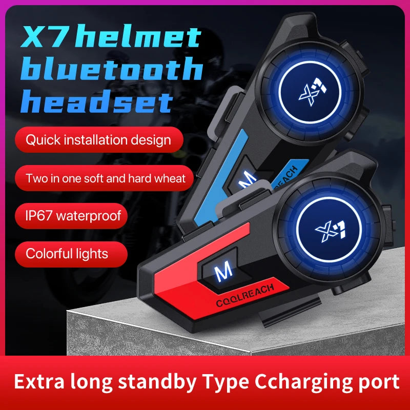 X7 Bluetooth Motorcycle Helmet Wireless Headset Noise Canceling Headset IP67
