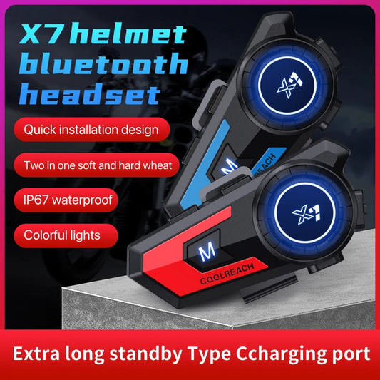 X7 Bluetooth Motorcycle Helmet Wireless Headset Noise Canceling Headset IP67