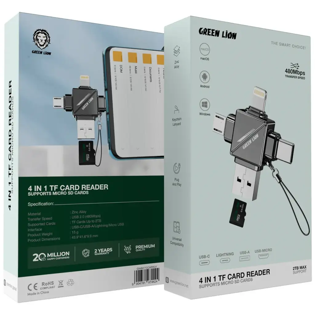 CARD READER 4IN1 GREEN LION